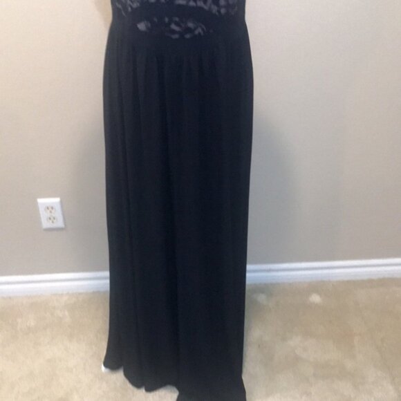 Candalete Floral Sequined Lace Over Tan Bodice Evening Maxi Dress w/Front Slit-M - Picture 3 of 11